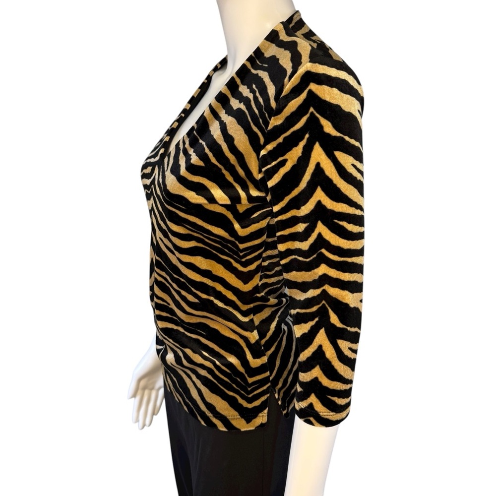 Y2K Silvergate Tan Velvet Zebra Stripes Blouse S - Picture 3 of 6